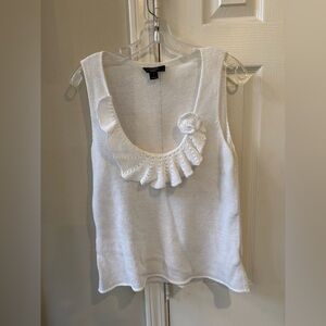 Weekend Max Mara Sleeveless White Assymetrical Ruffle Sweater Large